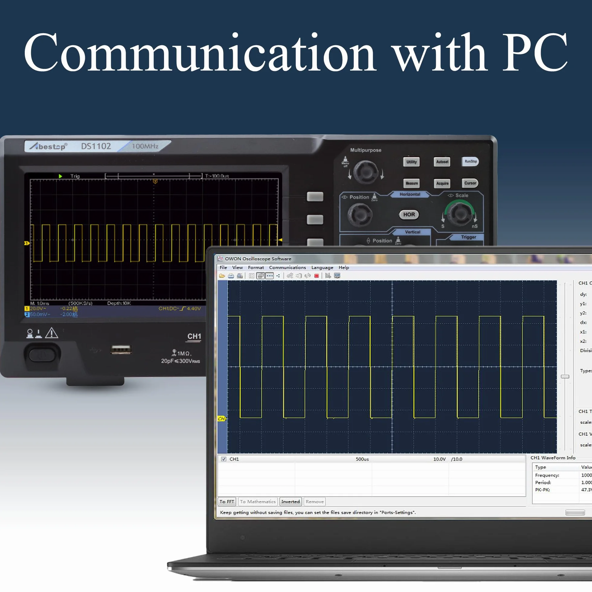 100MHz Oszilloskop Desktop SpeicherOszillograph Zweikanalig mit 7" TFT-LCD-Anzeige Tragbares Leichtes Digitales Oszilloskop (DS1102)