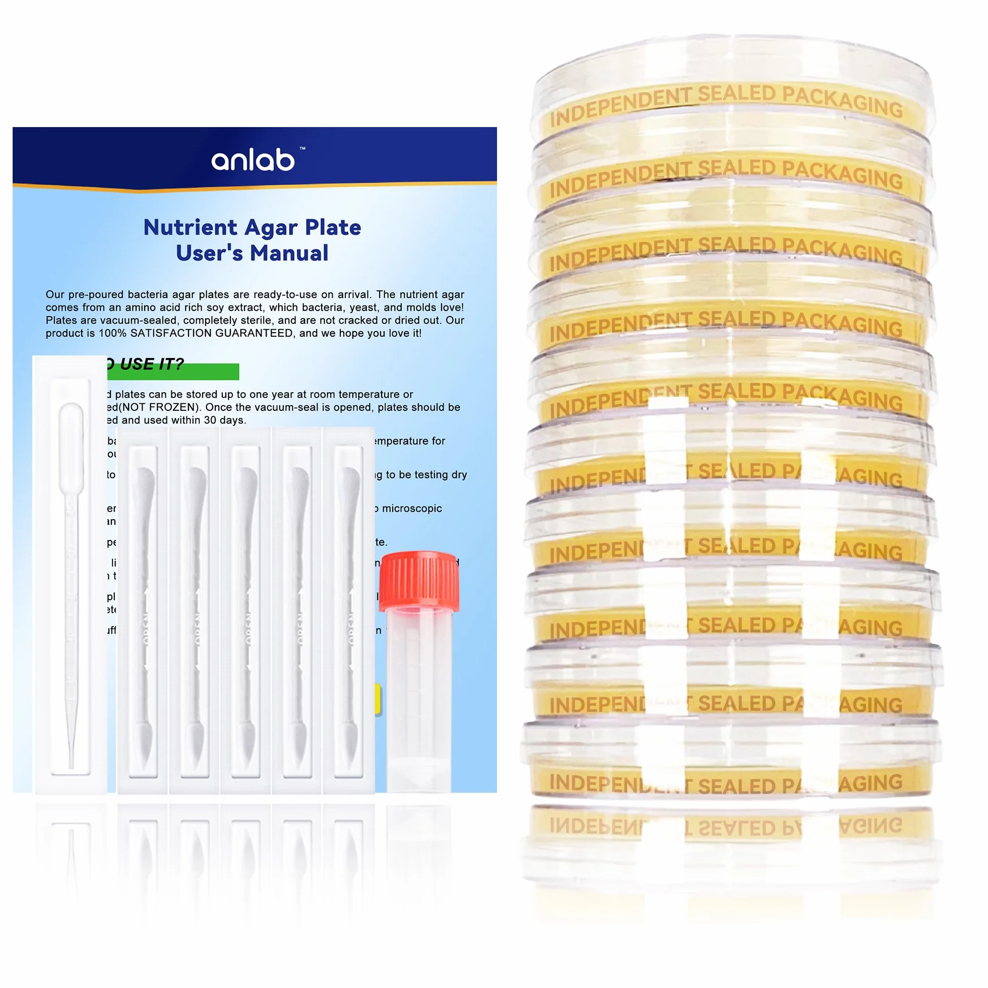 Nutrient Agar Petri Dishes Science Project Kit | Pre-Poured Agar Plates and Cotton Swabs for Science Experiments | Bacteria Science Kit - Sealed Separately (10)