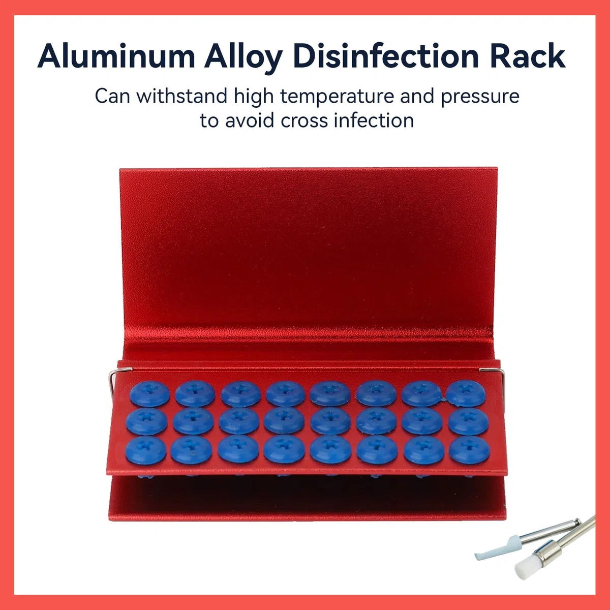 Desinfektionsbox, 24-Loch-Desinfektionskoffer aus Aluminiumlegierung mit Silikonpad, Zahnbohrer-Blockhalter, autoklavierbarer Zahnarztwerkzeug-Sterilisator, Reiniger für Zahnbohrer