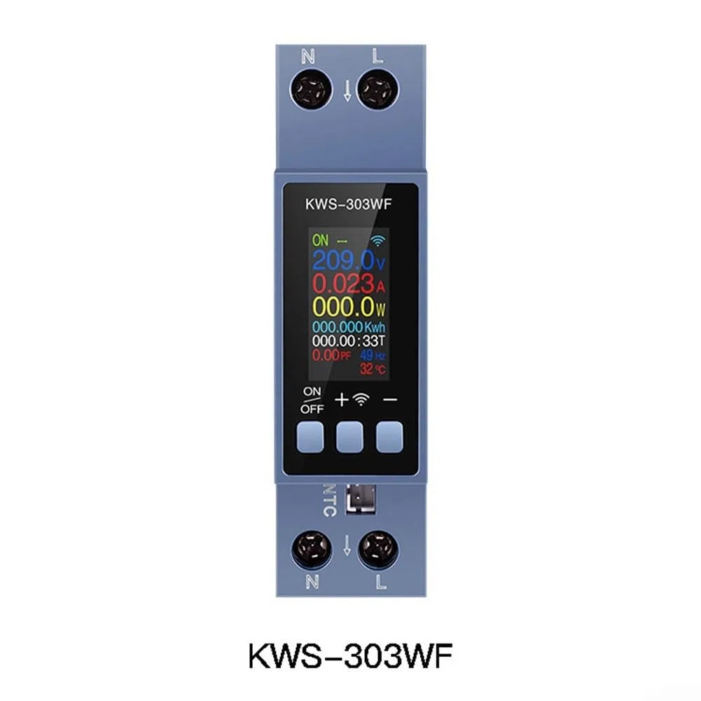 KWS-303WF WLAN DIN Hutschienen Stromzähler 40A, Multifunktionaler Spannungs- Und Strommesser Mit HD Farbdisplay, Fernsteuerung Per App, Energieverbrauchsanzeige, Überlastschutz