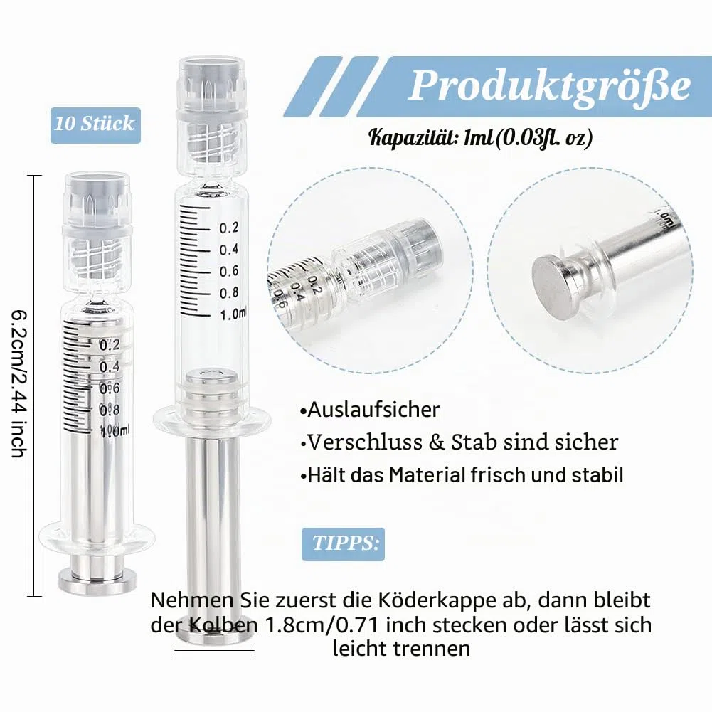 OLYCRAFT 10 Stück 1ML Borosilikatglas Spritze Hitzebeständige Luer Lock Spritze ohne Nadel Wiederverwendbare Glasspritzen für die Industrie oder Labor Flüssigkeiten Kleber Öl