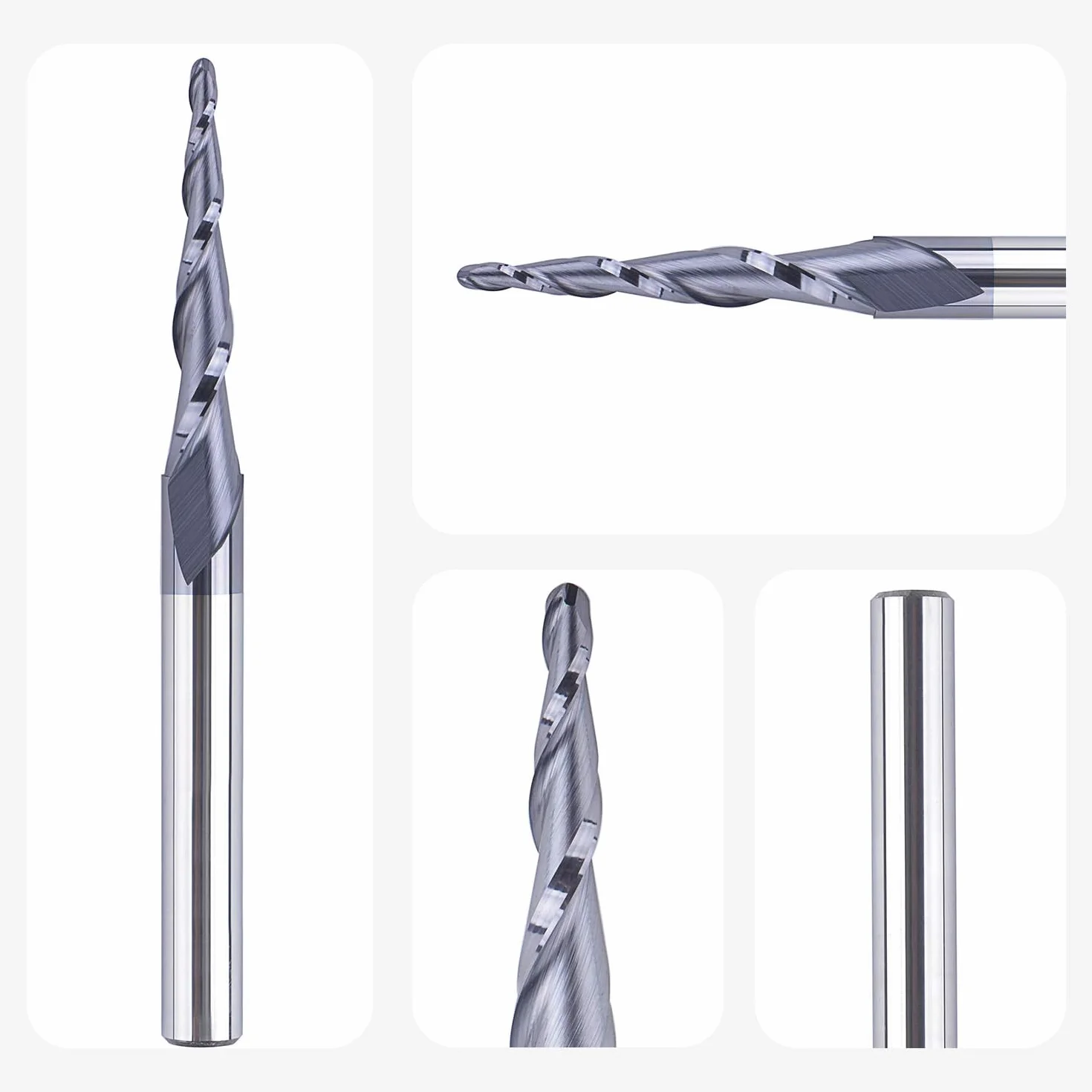 SpeTool Kugelkopffräser Konische Fräser CNC Schaftfräser 2 Flöten 1,0 mm Radius VHM Gravierfräser für Oberfräse 6mm Schaft mit TiAlN Beschichtung für 2D und 3D Gravur