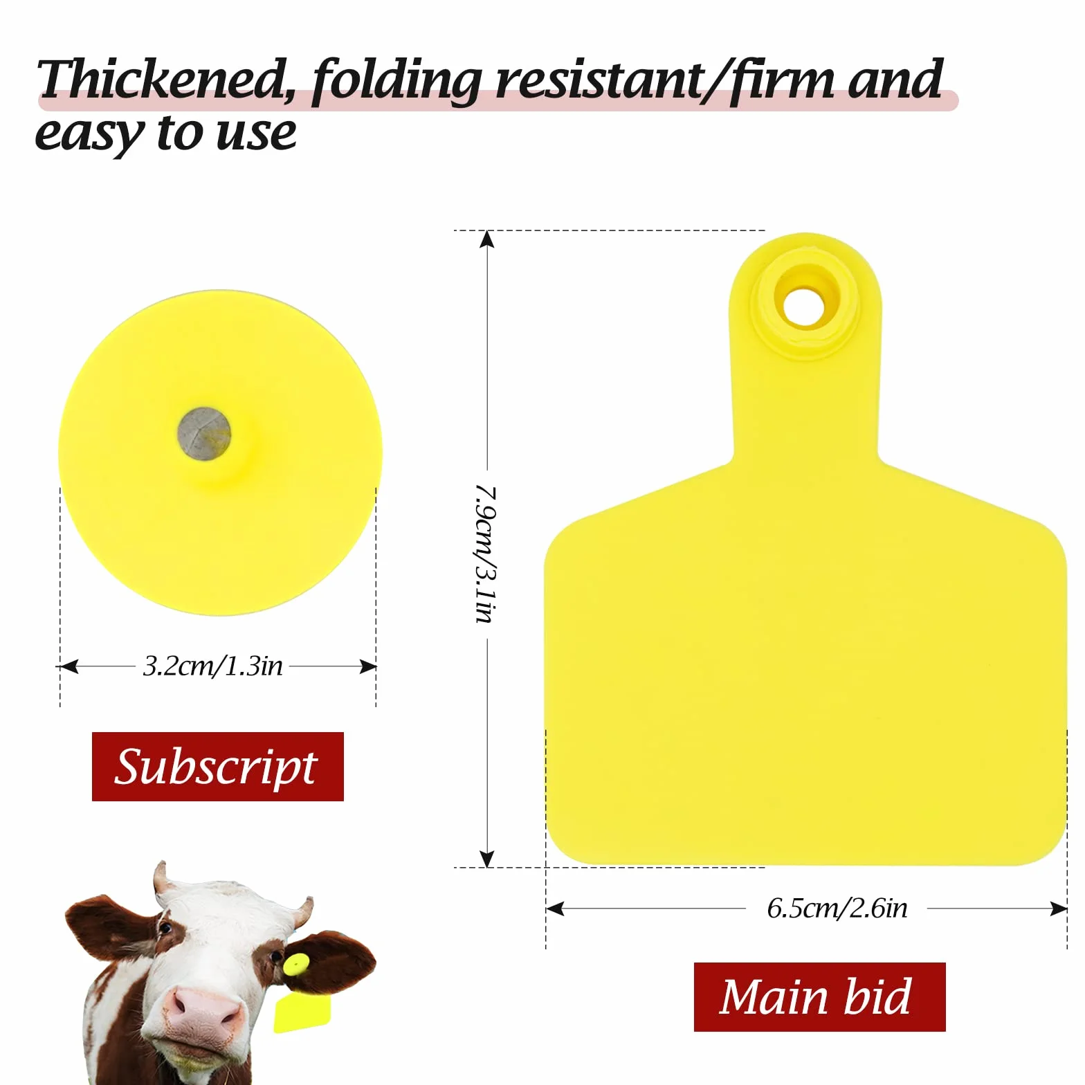 100 Stück leere Ohrmarken für Rinder, Schweine und Schafe - TPU Material, Gelb