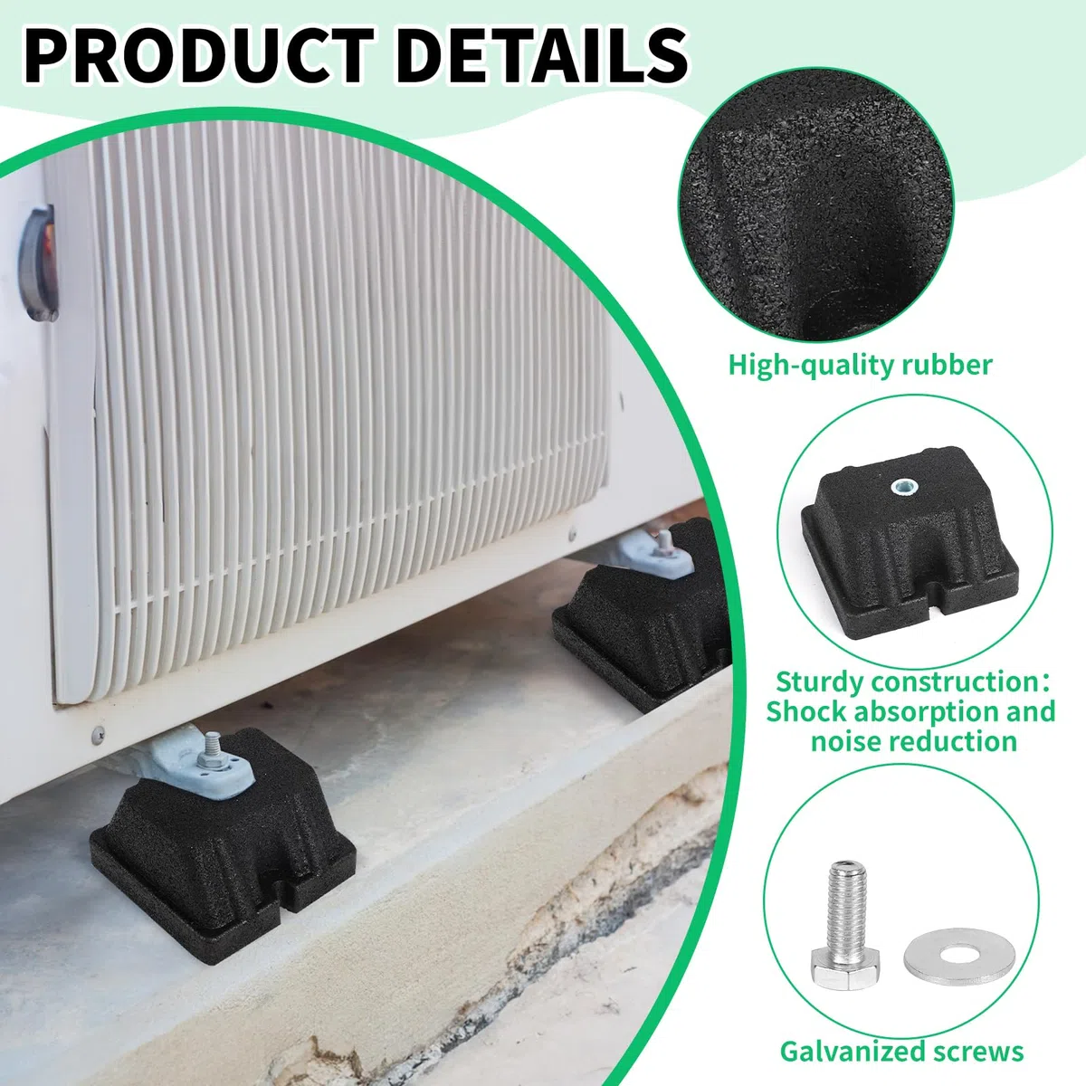 DBREAKS 4 Stück Bodenkonsole Dämpfungssockel 120x120x65mm, Schwingungsdämpfer für Klimaanlage & Wärmepumpen im Außenbereich, Klimaanlage Vibrationsdämpfer 120kg Belastbar, Gummi Antivibrationsfüße