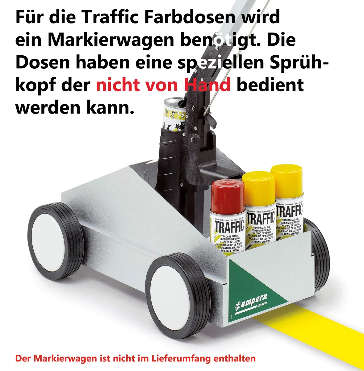 UvV Bodenmarkierung Farben zur perfekten Markierung im Lager, Parkplatz, Parkhaus, Industrie - passend für Ampere Markierwagen (6 Dosen je 500 ml gelb)