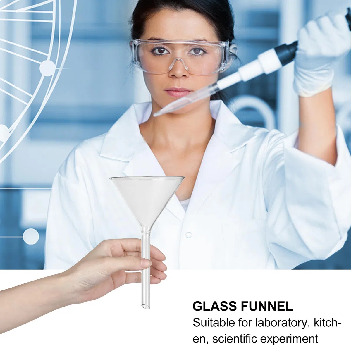ULTECHNOVO Glastrichter Set 4-teilig aus Borosilikatglas, kurzer Stiel & feuerpolierter Rand für präzises Umfüllen kleiner Flüssigkeitsmengen in Labor, Chemie & Essenzflaschen