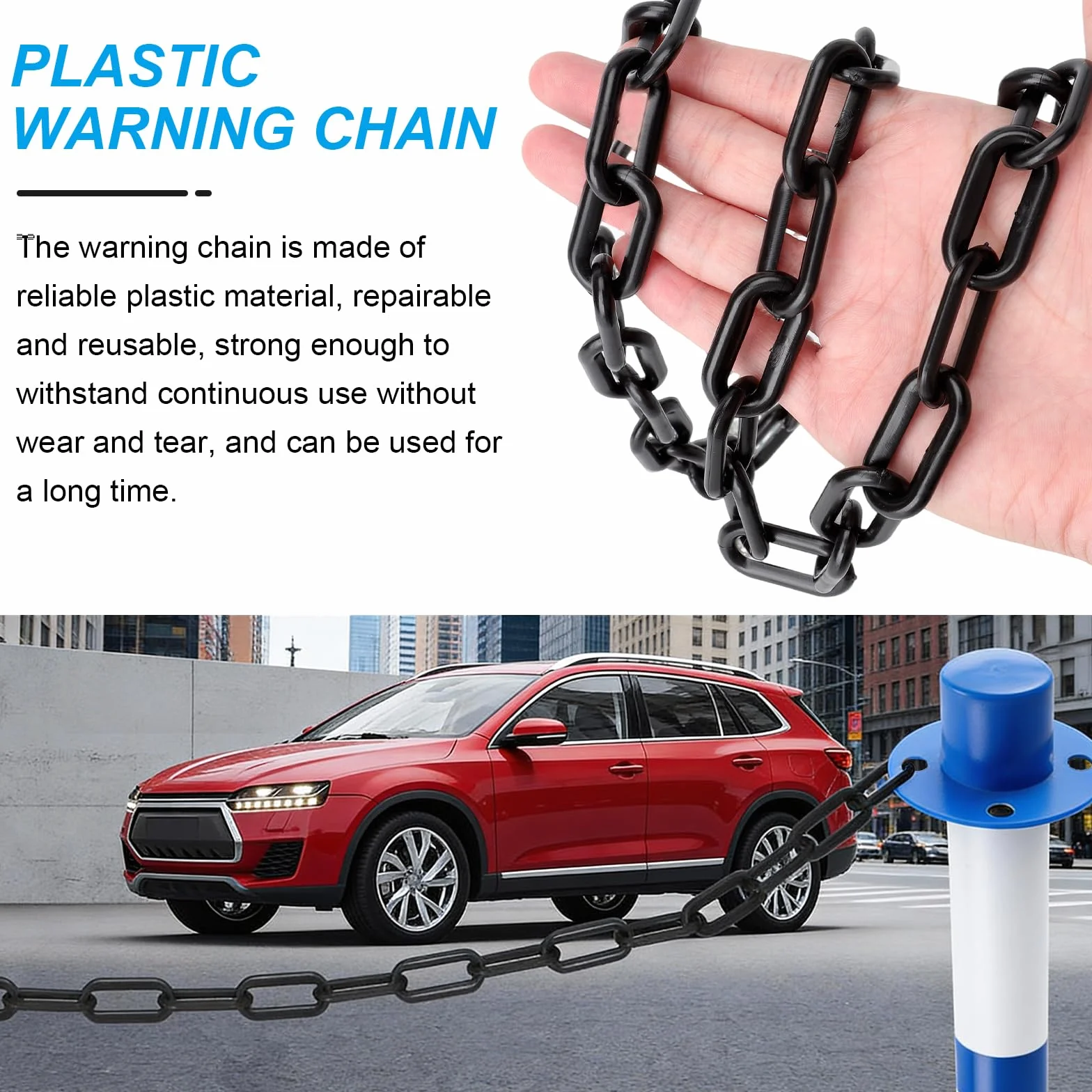 2 Meter Absperrkette Kunststoffkette mit 5 S Haken, 6mm Absperrketten, Sicherheitskette Warnkette, für Personenkontrolle, Warteschlangen, Warnsicherheit Parkplatz, Absperrung Von Flächen