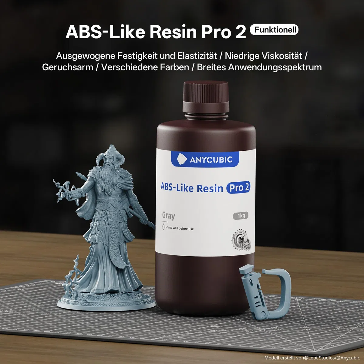 ANYCUBIC ABS-Like Resin Pro 2, 3D Drucker Resin mit erhöhter Festigkeit und Zähigkeit, Hoher Präzision und Geringe Schrumpfung, Weitgehende Kompatibilität mit allen Resin 3D Druckern (Schwarz,1000g)