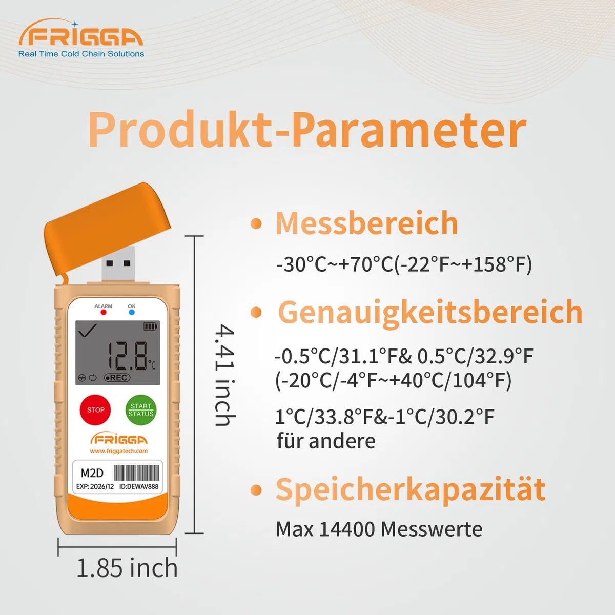 Frigga M2D Wiederverwendbare Temperatur Datenlogger USB Digitaler Temperatur Rekorder 14400 Punkte Hochpräzise Thermometer Logger PDF CSV Bericht (1pack)