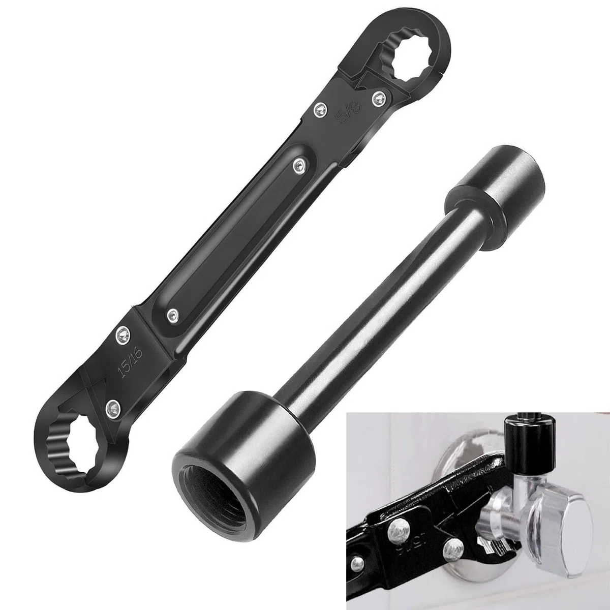 Verstellbarer Sanitärschlüssel für Winkelabsperrventile, Doppelkopf-Rohr-Reparaturwerkzeug mit schlankem Profil für enge Räume, 15 cm und 22,9 cm Set, hohe Ca(2 Stück)