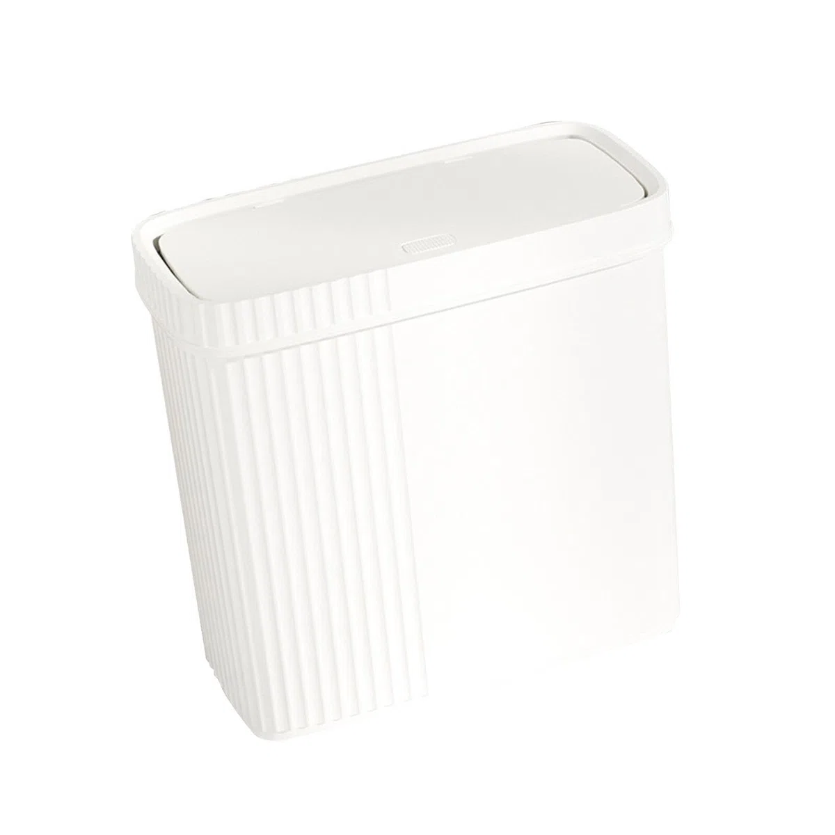 Schmaler Abfalleimer mit Pressdeckel aus PP, geeignet für kleine Räume, leichter Haushaltsmülleimer, Abfalleimer für Wohnzimmer, Küche, Studentenwohnheim, Weiß, 28 x 13.5 x 27.3 cm