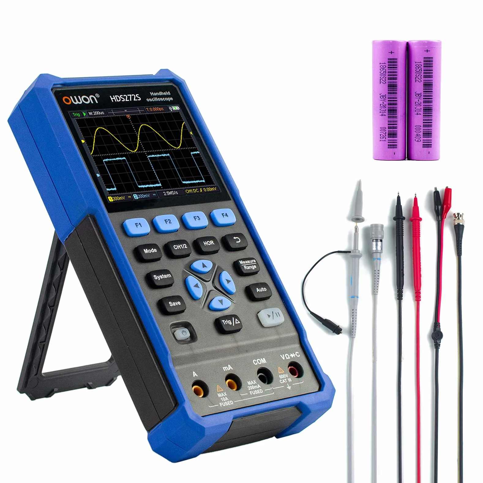 OWON HDS272S Handoszilloskop, 70MHz Bandbreite tragbares 3 in 1 Digitalmultimeter Oszilloskop, 20000 Zählungen mit 2 Kanal USB Typ C und 3,5 Zoll LCD Display(oszilloskop+multimeter+Generator)