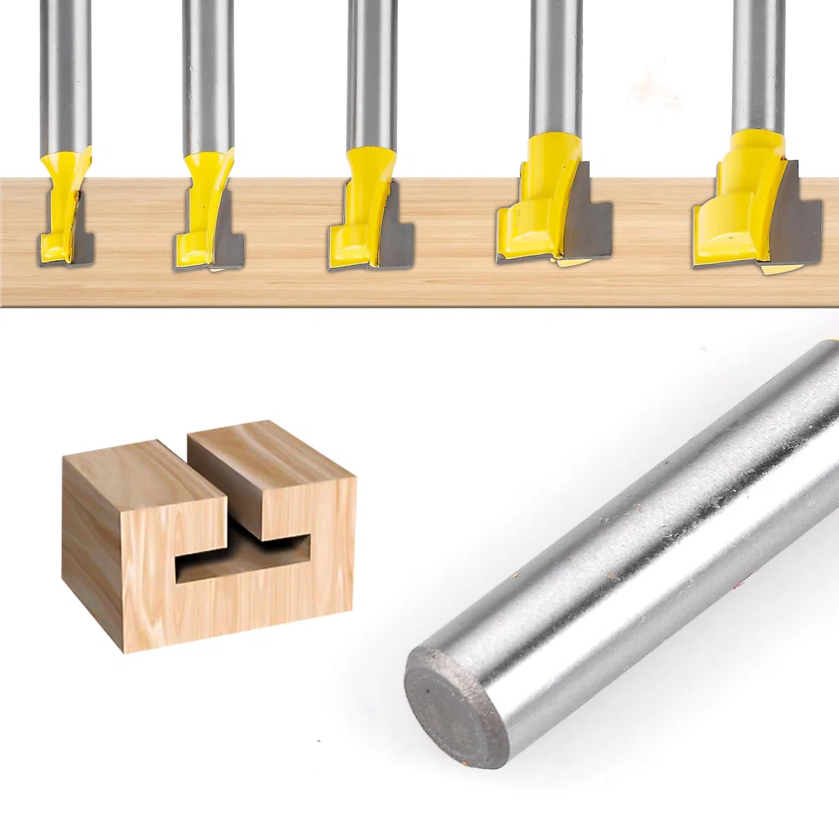 5-tlg Fräser 8mm Schaft, nutfräser, Fräser Schaft, T nut fräser, T-Nutfräser, T-Track Schlitz Holz Fräser, T-Nutfräser Set, Fräser Schaft Cutter Router