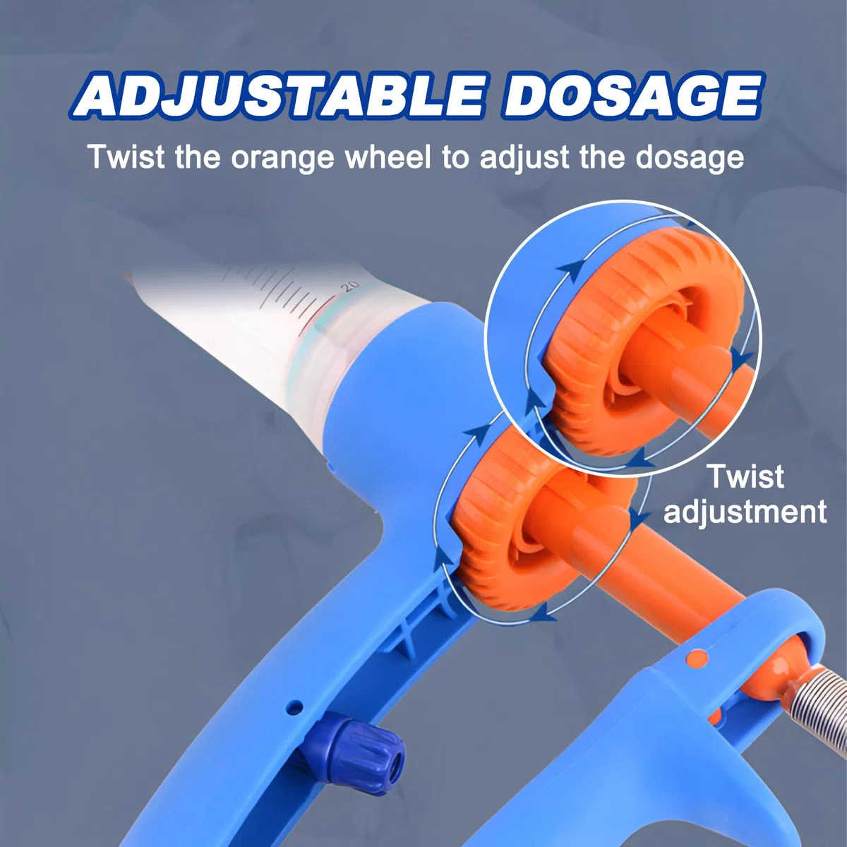 20ml Automatische Viehspritze, Dosierbar Veterinärspritze, Robuste Kontinuierliche Dosierspritze, Praktisches Fütterungswerkzeug, Für Rinder, Schafe Und Schweine, Einstellbare Blau-Orange