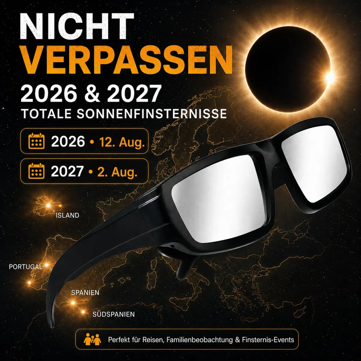 3/6 Sonnenfinsternis Brille,Sonnenfinsternis Brillen 2026, ISO 12312-2:2015(E) & CE-zertifiziert,robuste Kunststoff-Brillen für die direkte Sonnenbeobachtung