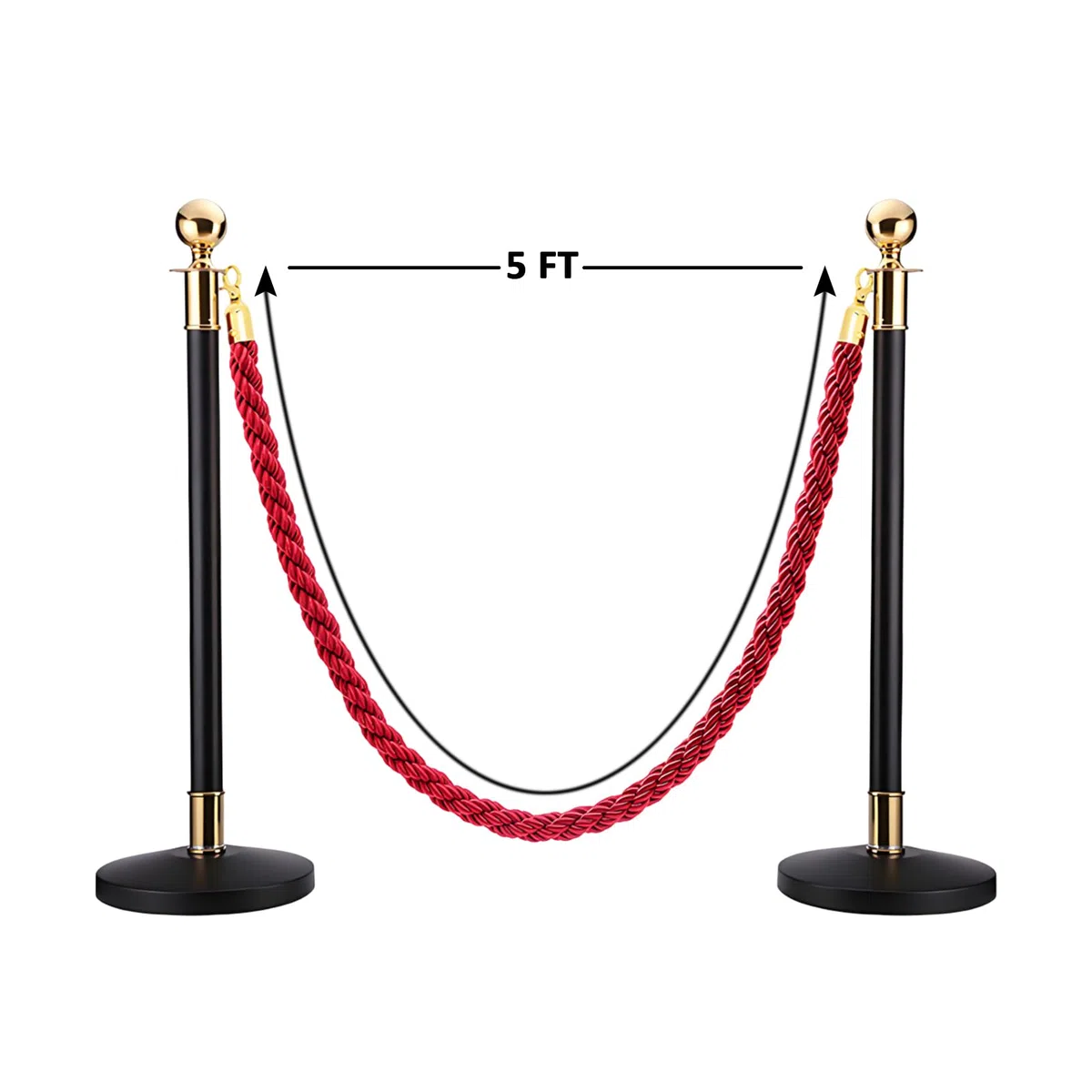 Kaffeebraune Absperrkordel mit goldfarbenem Haken, Sicherheitsseil für Personenleitsysteme, Event-Eingänge, Warteschlangen, Eröffnungen, Hochzeiten, Hotels, Partys(Size:1.5 m / 4.92 ft)