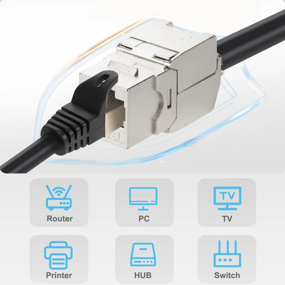 OFFCUP 12x Keystone Modul CAT 7 Jack bis zu 500 MHz 10 Gbit/s Netzwerk Patch Panel, Montage CAT Rohkabel Buchse Werkzeugfrei Dank Snap-In Kompatibel mit den meisten Panels Kein Rost Und Langlebig