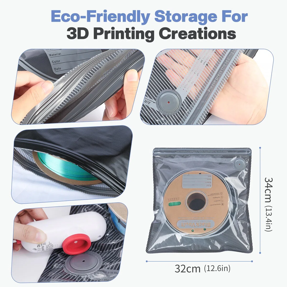 Vacbird 3D Drucker Zubehör Upgrade Vakuum Kit, 20er 3D Filament Vakuumbeutel mit USB-Pumpe(30 * 34cm) Wiederverwendbare, für 3D Drucker Glühfaden Lagerung, Schutz Filament von Feuchtigkeit