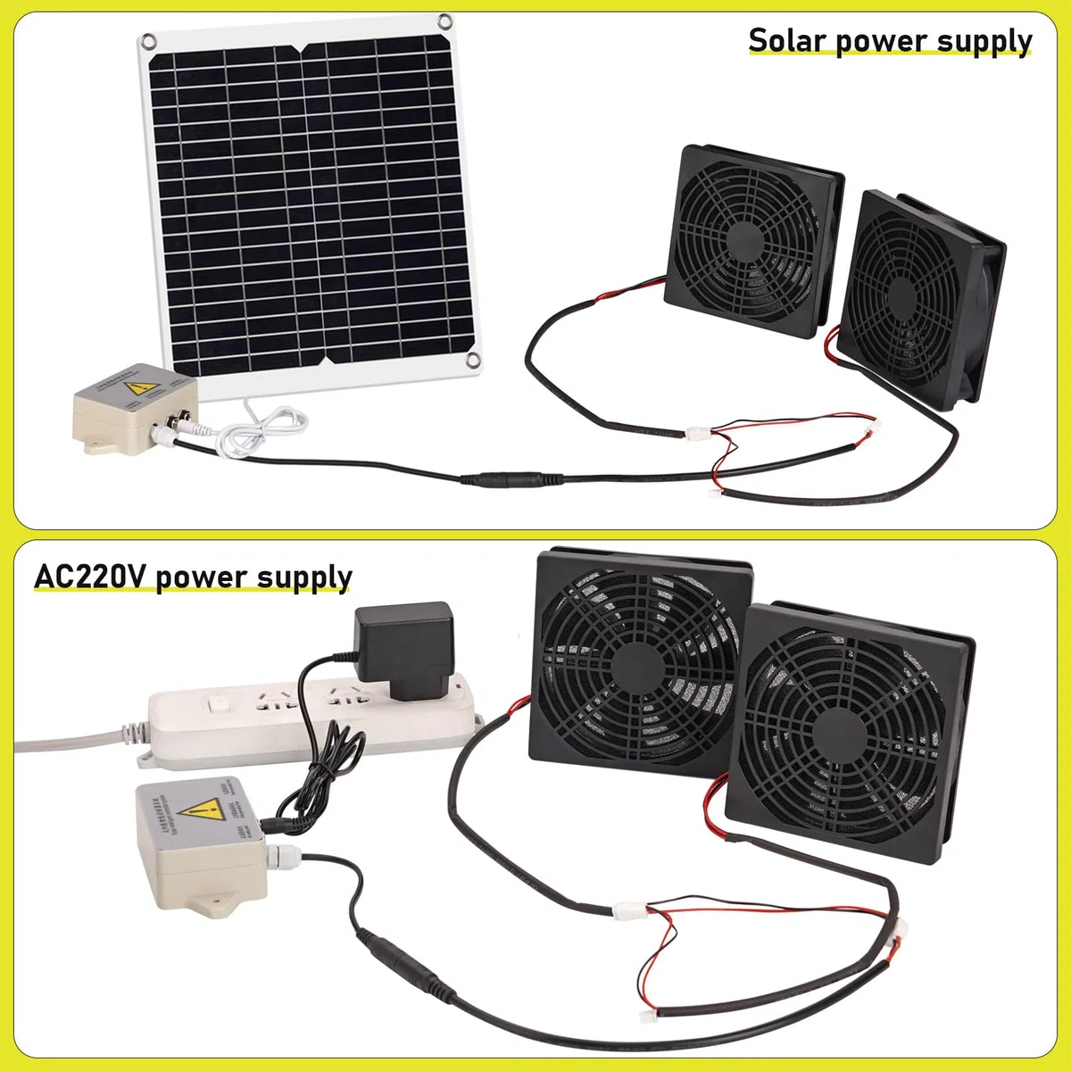 MUALROS Solar Ventilator, 15W Solarpanel Ventilator mit DC Doppelventilator für kleine Hühnerställe, Gewächshäuser, Schuppen, Haustierhäuser, Fensterauspuff