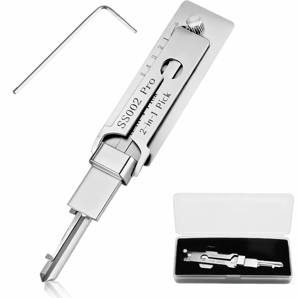 2-in-1 SS002 Pro Dietrich-Set für S-Rillenschlösser, Edelstahl-Schlüsseldecoder & Dietrichwerkzeug, Kompatibel mit Auto/Hausschlössern, Leicht & Präzise für Anfänger & Profis