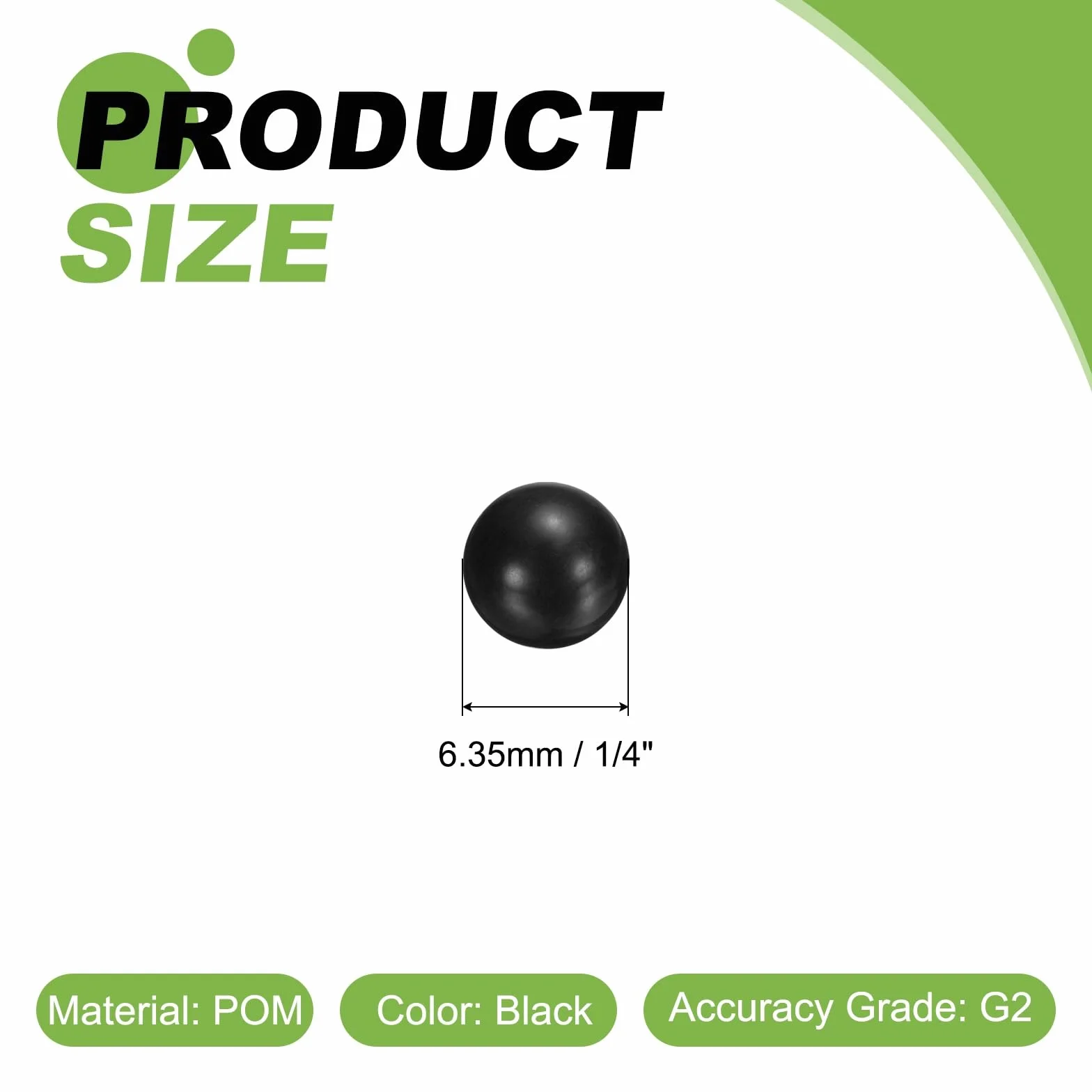 sourcing map POM-Kunststoff-Kugellagerkugeln, 6,35 mm, massive Kunststoffkugeln, G2, Präzisions-Polypropylen-Mini-Kugel, Schwarz, 100 Stück