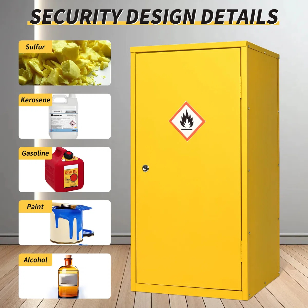 Metel COSHH Schrank für Gefahrstoffe, feuerfest, brennbar, gelb, kleine Schränke, HSE-Sicherheitsschrank für den Arbeitsplatz, 910 (H) x 460 (B) x 460 (T) mm