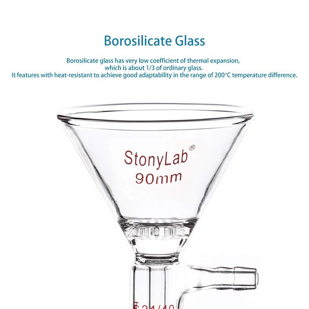 stonylab Glas Filter Trichter Borosilikatglas filter Trichter mit 90 mm Oberem Außenmaß, 24/40 Innengelenk Glasfiltertrichter