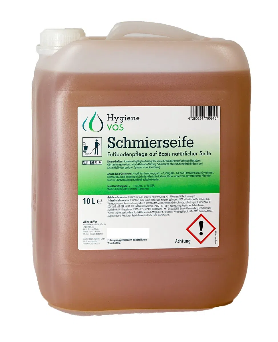 10 Liter Hygiene VOS Schmierseife Fußbodenpflege auf Basis natürlicher Seife. Für wasserbeständige Oberflächen, empfindliche Steinböden Keramikböden