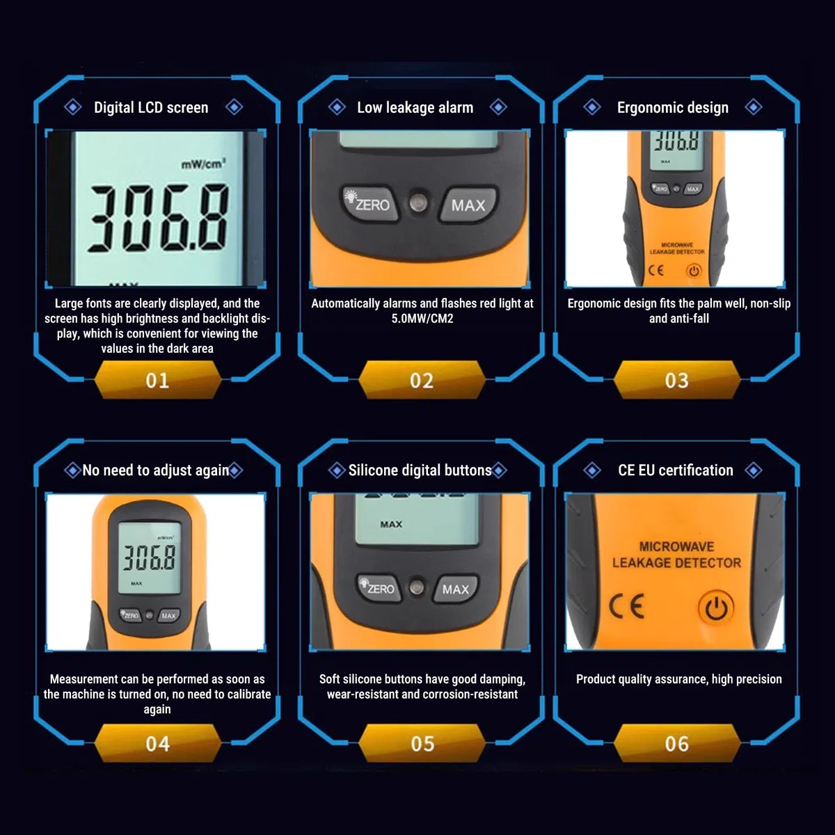 Strahlung Detektor, HT-M2 Mikrowellen EMF Messgerät, LCD-Display Mikrowellenleckdetektor Strahlungsmessertester, Elektromagnetische EMF Meter Prüfvorrichtung 0-9,99 MW/cm2