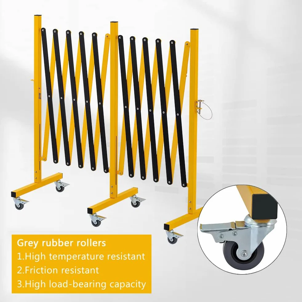 Industrielle Scherengitter Ausziehbar, 5 Meter, Metallbarrikade, leicht zu montierende Absperrkette mit Rollen, Outdoor Mobiles Absperrgitter, Gelbes Und Schwarzes Absperrung