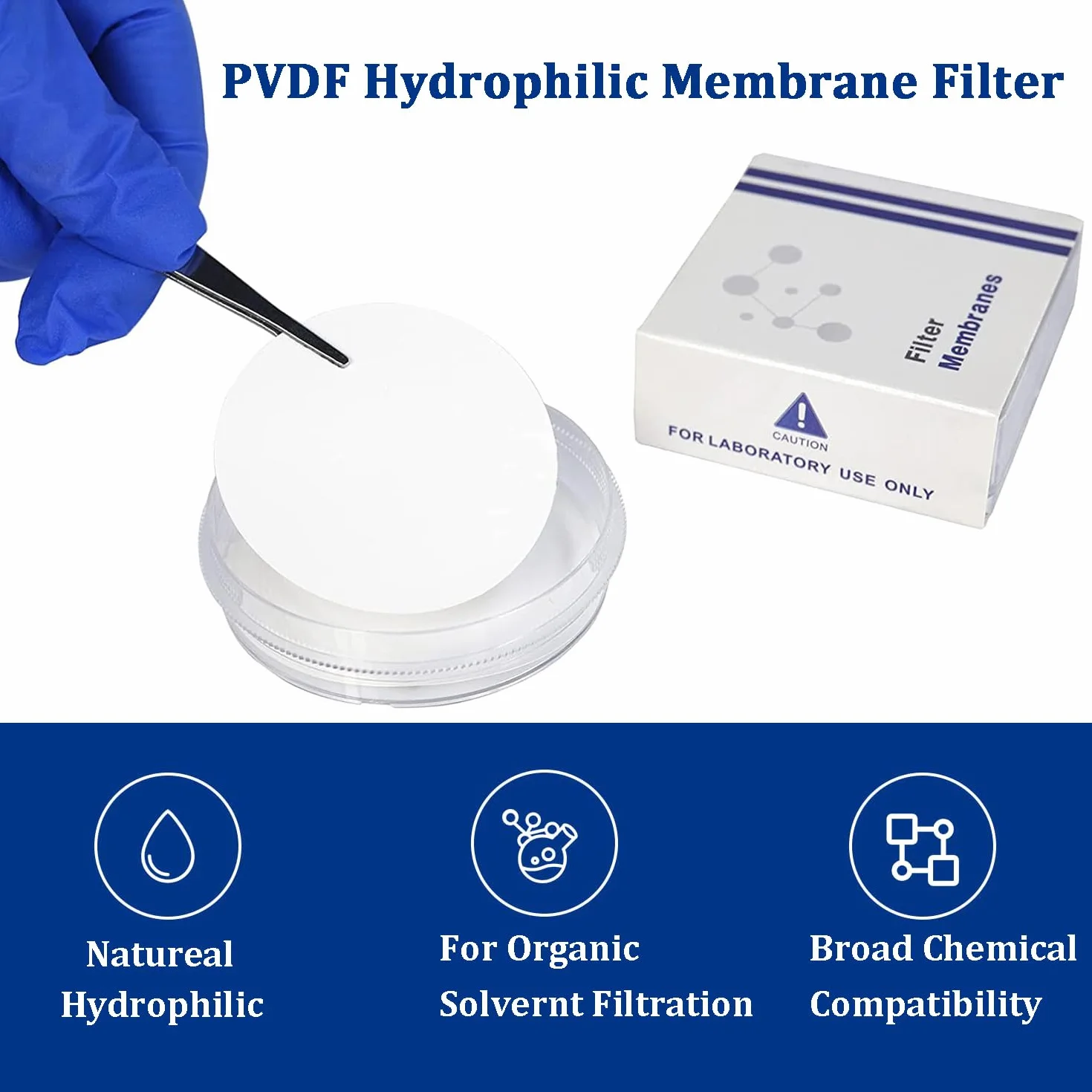 PVDF-Membranfilter Scheibenmembranfilter hydrophob, Durchmesser 47 mm, Porengröße 0,45 µm, Packung mit 50 Stück