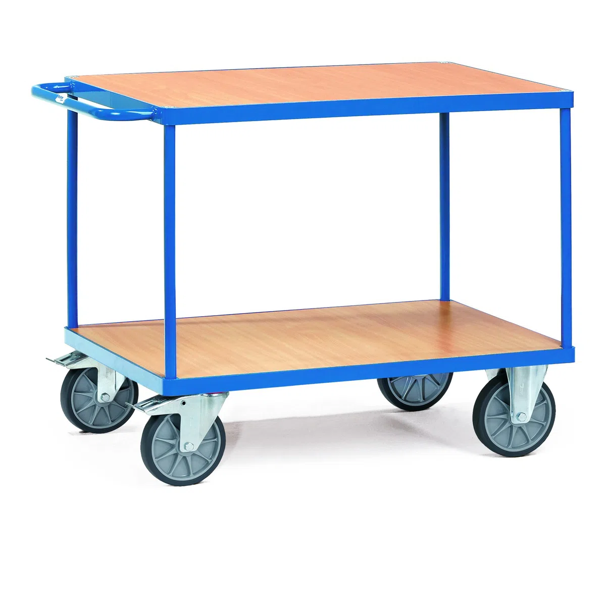 Fetra Transportgeräte mtpic2403 F 500 Regal Wagen mit Tablett, 2 rechteckig, 270 mm, 900 mm, 1200 mm x 800 mm Plattform, 200 mm Rollen Durchmesser