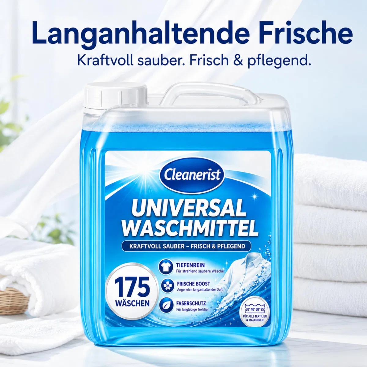 Cleanerist | Universal Flüssigwaschmittel Vollwaschmittel – 2x 5L Großpackung – für Weiß- Bunt- Schwarz- und Kochwäsche – bis zu 400 Waschladungen – inkl. Ausgießer – Made in Germany