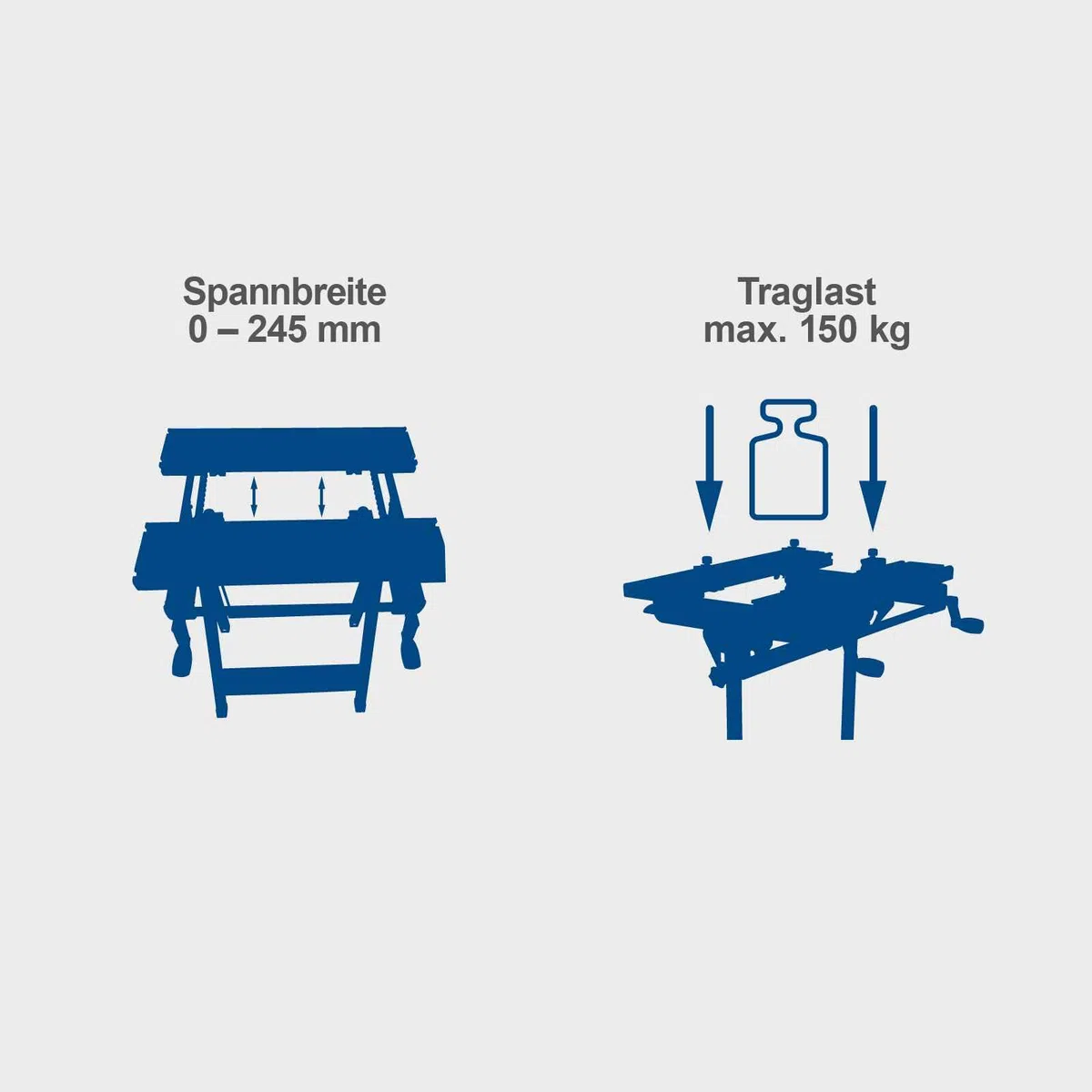 Scheppach Werk- und Spanntisch WB150 klappbar | 150kg Traglast | 793mm Arbeitshöhe | 0-245 mm Spannbreite | 4 Spannbacken | Skala & Winkelangaben | Arbeitstisch Werkbank Werktisch Arbeitsbock