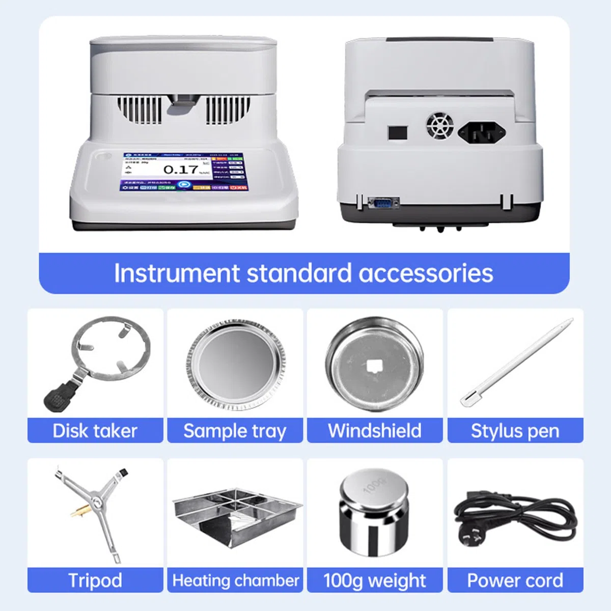 Digitaler Feuchtebestimmer, Halogen-Feuchtebestimmer, Hohe Genauigkeit 0,001 G, hocheffiziente Halogenlampenheizung, für Gummi/Tee/Getreide/Lebensmittel Accuracy0.005g
