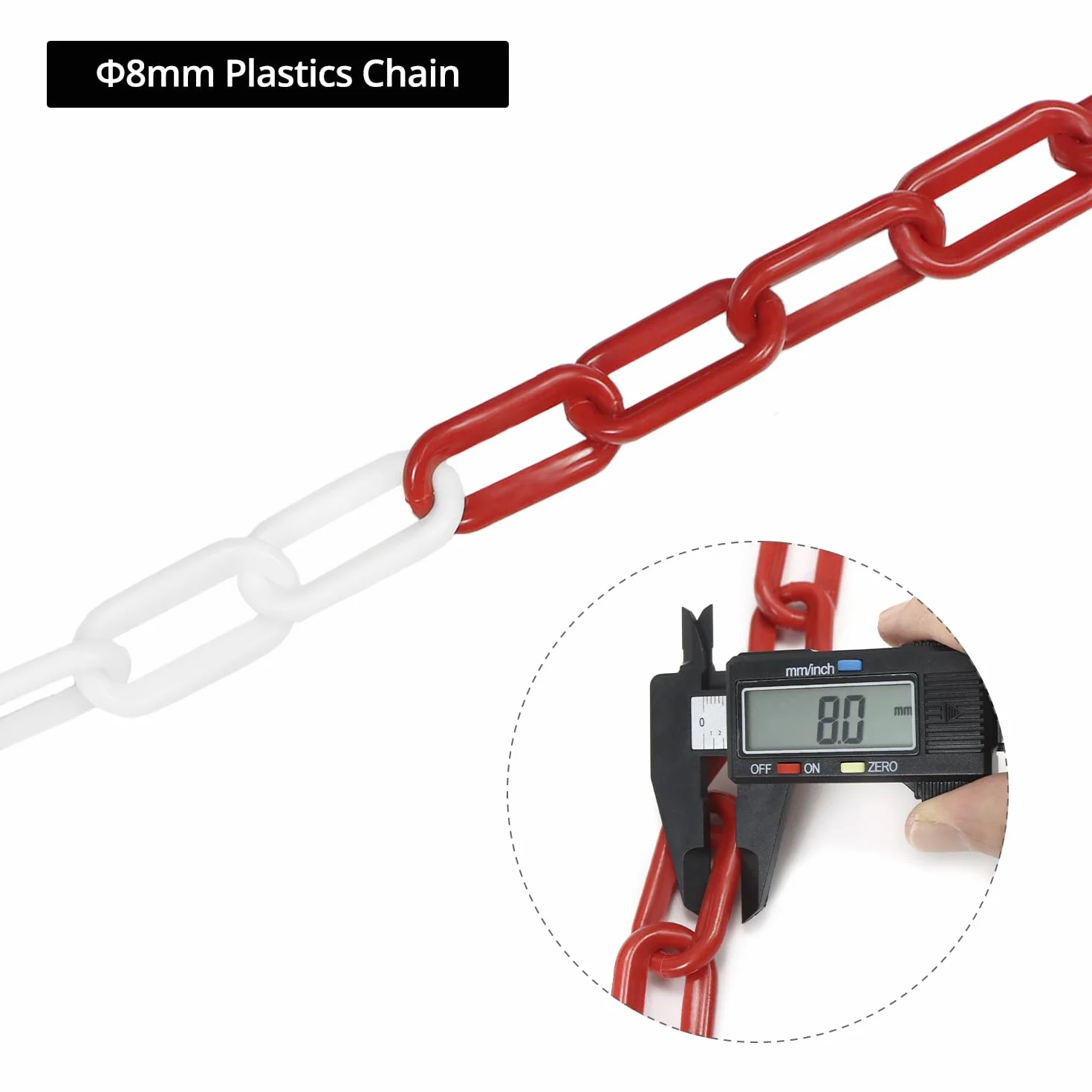 QWORK® Absperrkette aus Kunststoff, 8mm 25M Absperrkette Rot weiß, für Hotels, Parkplätze, Bahnhöfe