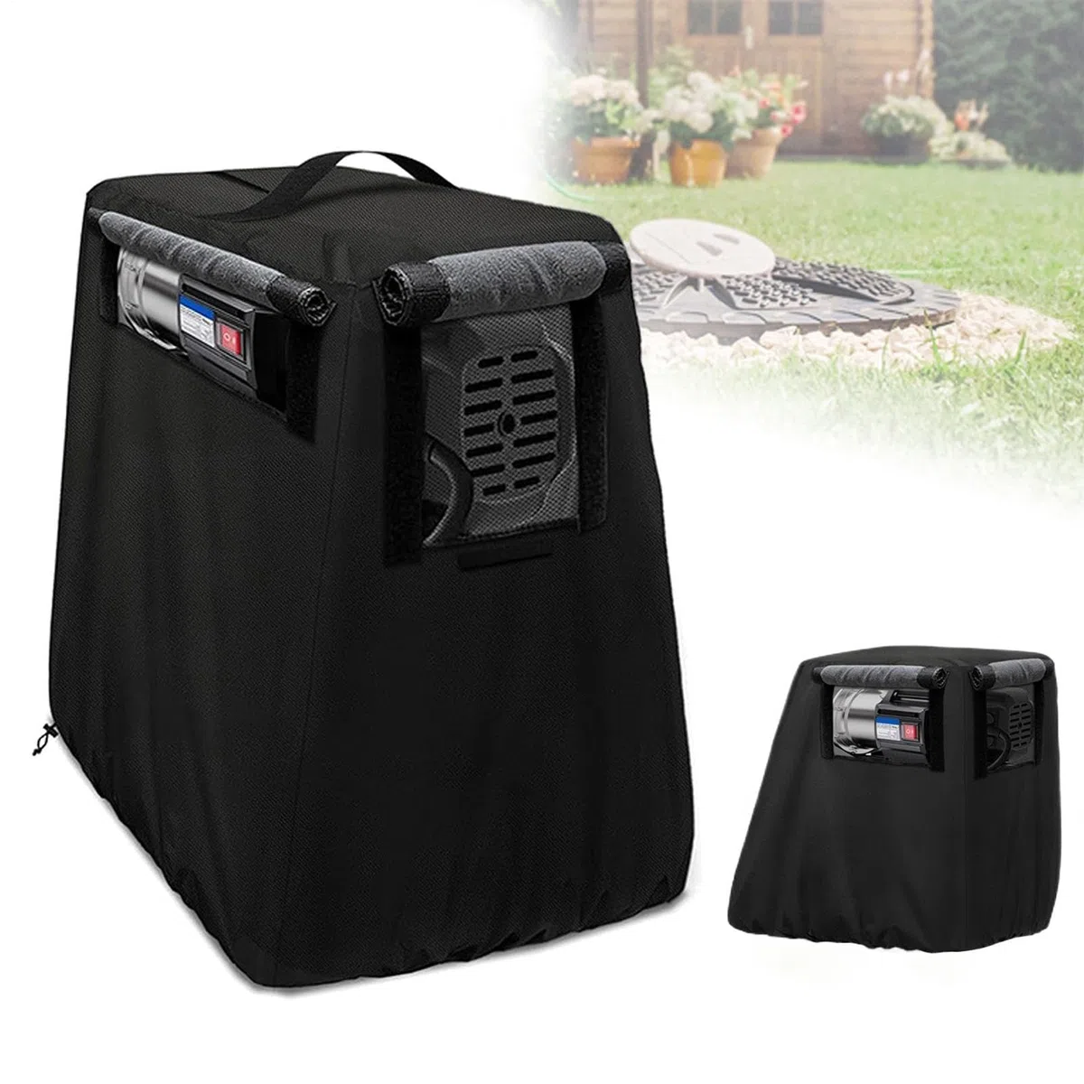 Brunnenpumpenabdeckung, wetterfester Schutz für Maschinen mit isolierter Schicht, Oxford-Material mit robuster Befestigung, Sonnenschutz, Outdoor-Nutzkoffer, 73 x 48 cm, Dunkelgrau