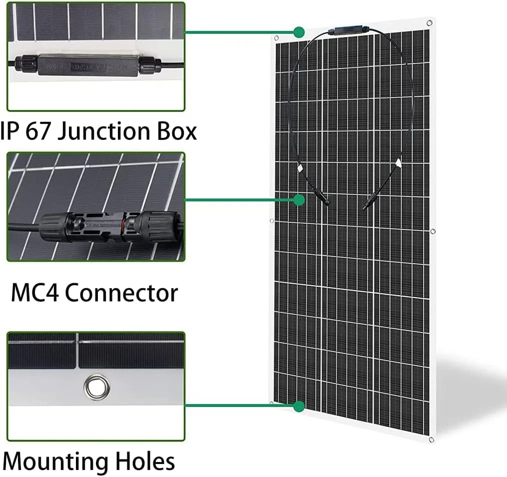400W Flexibles Solarmodule l(2x200W Solarpane) – Monokristallin, 24V/12V, Semi-Flexibel | Off-Grid Ladegerät für RV, Boot, Kabine, Van, Auto | Ideal für Unebenheiten Oberflächen