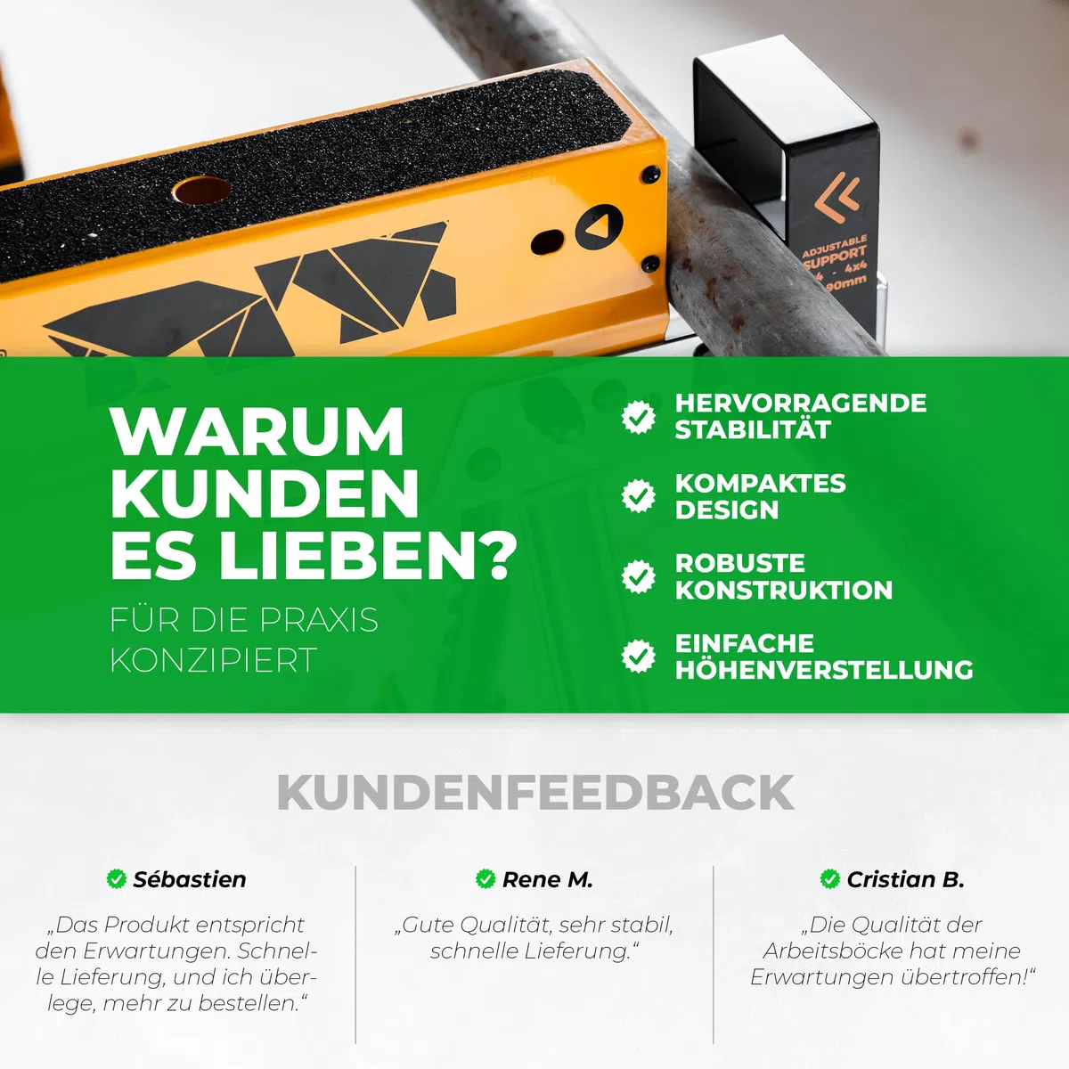 Arbeitsbock 2er-Set Superhorse H800, Klappbare höhenverstellbare Schwerlast Arbeitsböcke mit 1.180 kg Tragkraft im Paar, multifunktional, kompaktes Design mit Werkbankfunktion