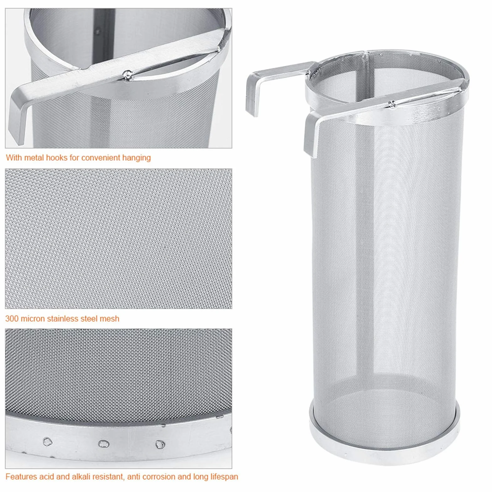 lyrlody Spider Sieb Korbfilter für Homebrew Hopfen Bier & Tee Braueimer Fermenter Wasserkocher, 304 Edelstahl 300 Mikron Maschenweite 4 X 10 Zoll/6 X 14 Zoll(10 * 25.5cm)