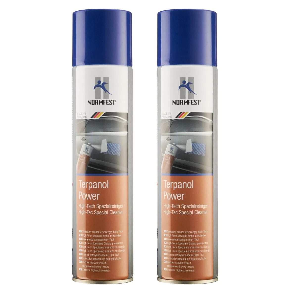 Normfest Terpanol Power – Hochleistungs-Spezialreiniger mit Orangenterpenen, entfernt Klebstoff-, Öl-, Fett-, Silikon- & Markerreste, Bitumen, schnelle Sofortwirkung, silikonfrei, 2x 400 ml