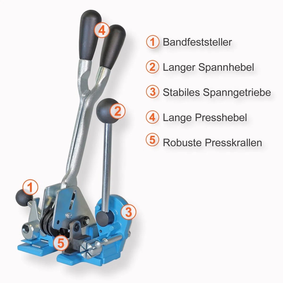 Umreifungsset - Alles zum Umreifen dabei: Kombiniertes Umreifungsgerät - spannt, verpresst und schneidet | 1000m Umreifungsband - 16mm Spendenkarton | mit 1000 Verschlusshülsen - alles in einem Set
