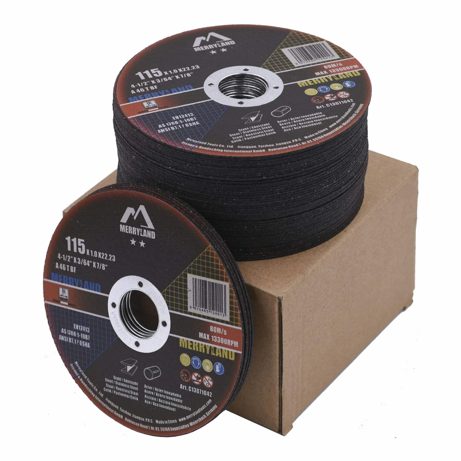 Merryland Trennscheibe 115 Metall Edelstahl Stahl für Winkelschleifer, 115 X 1,0 mm Dünn Flexscheibe Gerade 50 Stück, Craft-Line C13071042-50