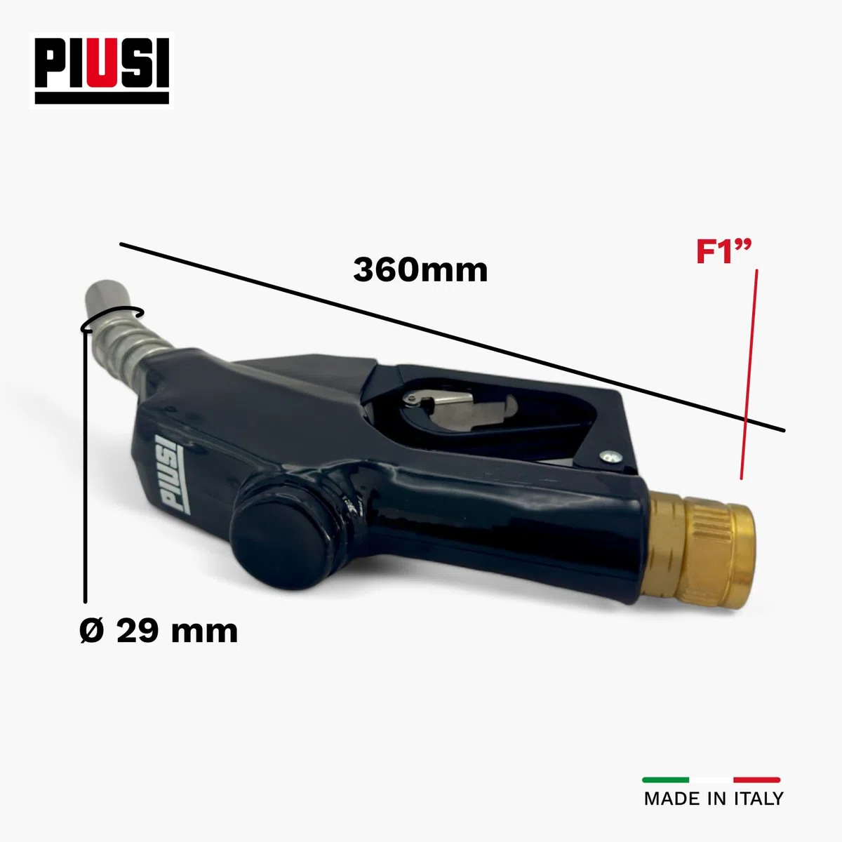 Piusi Kraftstoffdüse für Diesel, Benzin mit automatischer Abschaltung für Durchflussraten bis zu 90 L/Min, Geeignet für Maschinen-Einlassdüse von 29 mm, 1" BSP-Weiblicher Anschluss | A80 F00604030