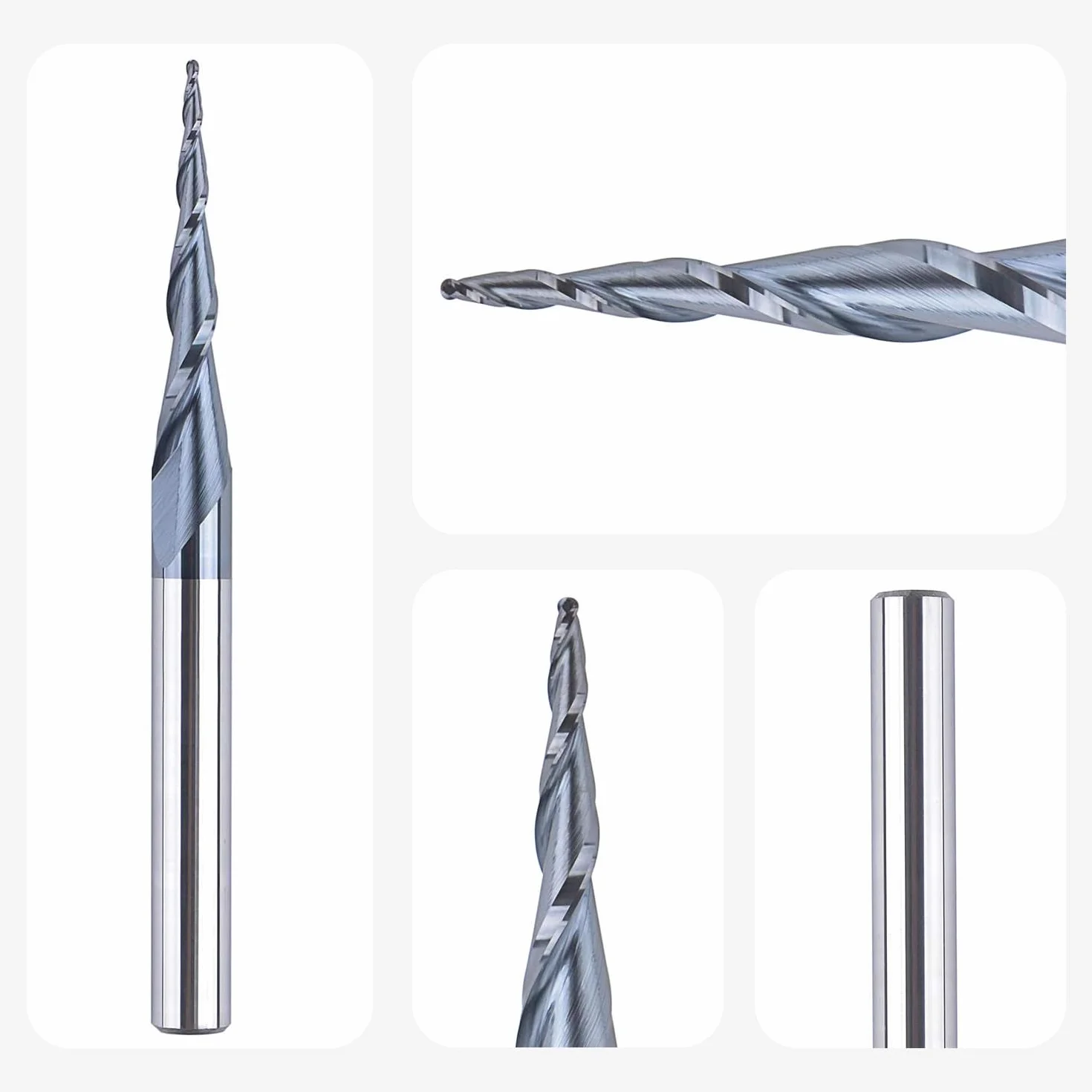 SpeTool VHM Kugelkopffräser Konische Fräser für Oberfräse CNC 2 Flöten 0,5 mm Radius Gravierfräser 6mm Schaft mit TiAlN Beschichtung Schaftfräser für 2D und 3D Gravur