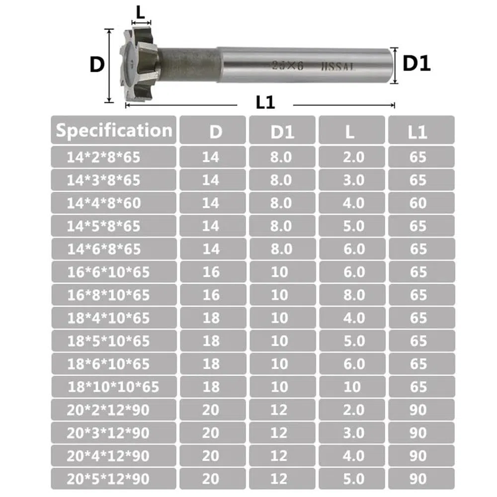 1 Stück CNC-T-Nutfräser, Schaftfräser aus Schnellarbeitsstahl, Schlitzfräser for Fräsen von Metall, Durchmesser 8 10 12 14(12x3x8x60mm)