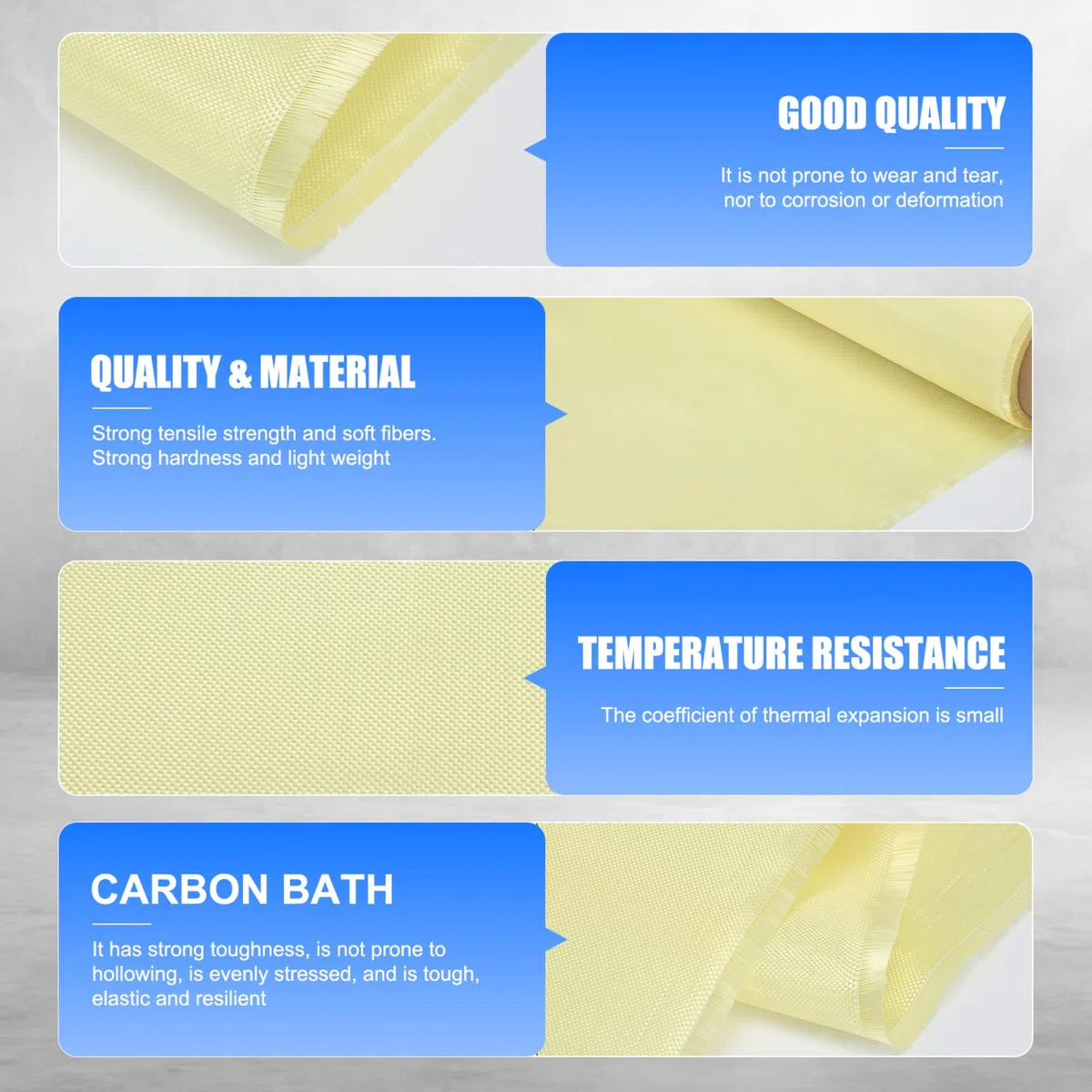 Kevlar -Stoff, 1MX1M gefaltet 1500D Kevlar Blatt 220 g Aramid Normalgeschnitten geschnittenem resistentem, gelbem Stoff mit hoher Festigkeit