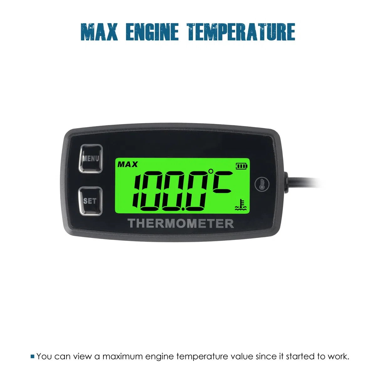 Runleader Digital LCD Motortemperaturanzeige, Übertemperaturwarnung, grüne Hintergrundbeleuchtung, Batterie austauschbar für Generator Motorrad Dirtbike ATV Außenborder Motor Marine Schneemobil