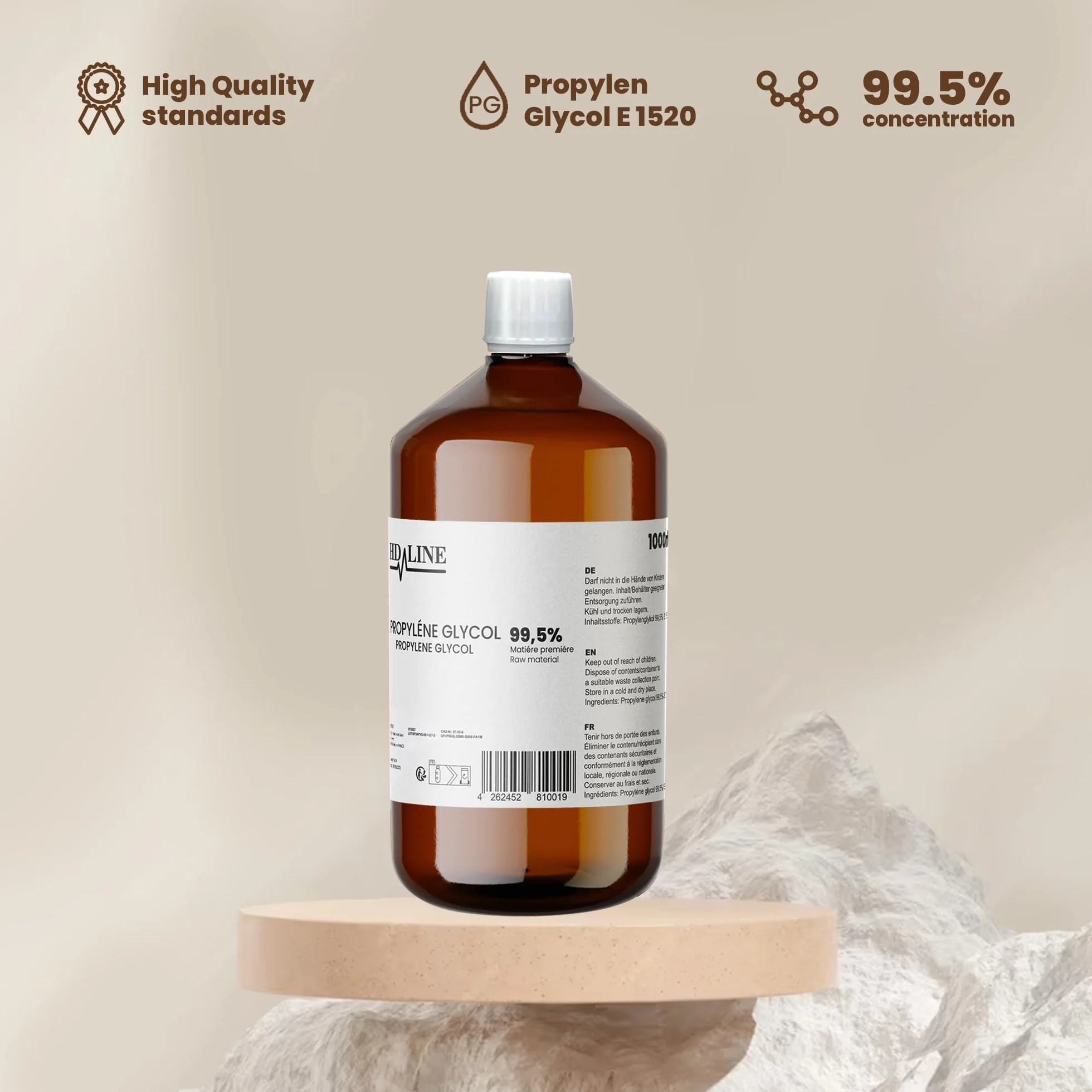 hd-line 1000 ml Glycerin E422 + 1000 ml Propylenglykol E1520, Perfekt für DIY, Pharmaqualität Reinheit, Lebensmittelqualität, Raw Material VG + PG, Rein, Vegan, Ph. Eur/USP