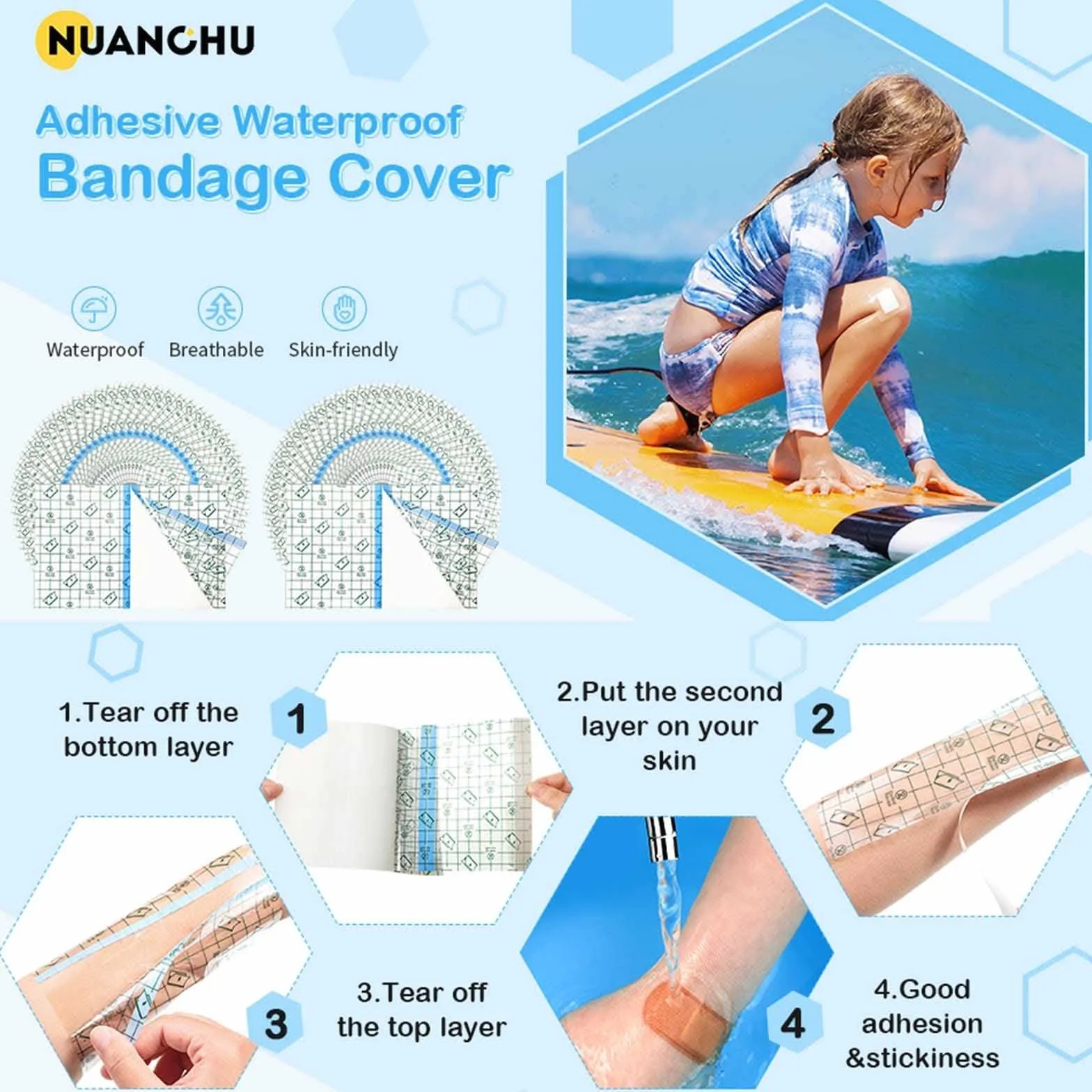 Wasserdichter Stretch-Klebeverband, Pd-Dialysekatheter-Duschabdeckung, Wundschutz For Peritonealdialyse-Anschlusszubehör Mit Antihaftbeschichtetem Mittelpolster(50pcs 20 x 20cm)